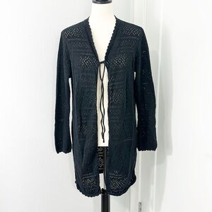 Gloria Vanderbilt Medium Black Open Front Knit Long Sleeve Tie Cardigan